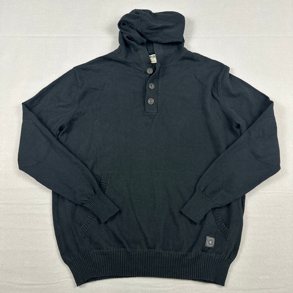 Linksoul Hoodie Men Medium Black Henley Sweater Cotton Cashmere Blend Golf M